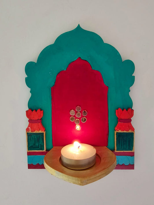 Tlight Candle Holder-Jharokha- Red+Green