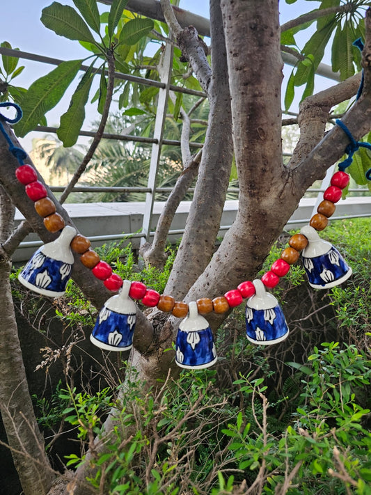 Ceramic Bells Buntings- Blue Bells+Pink Beads