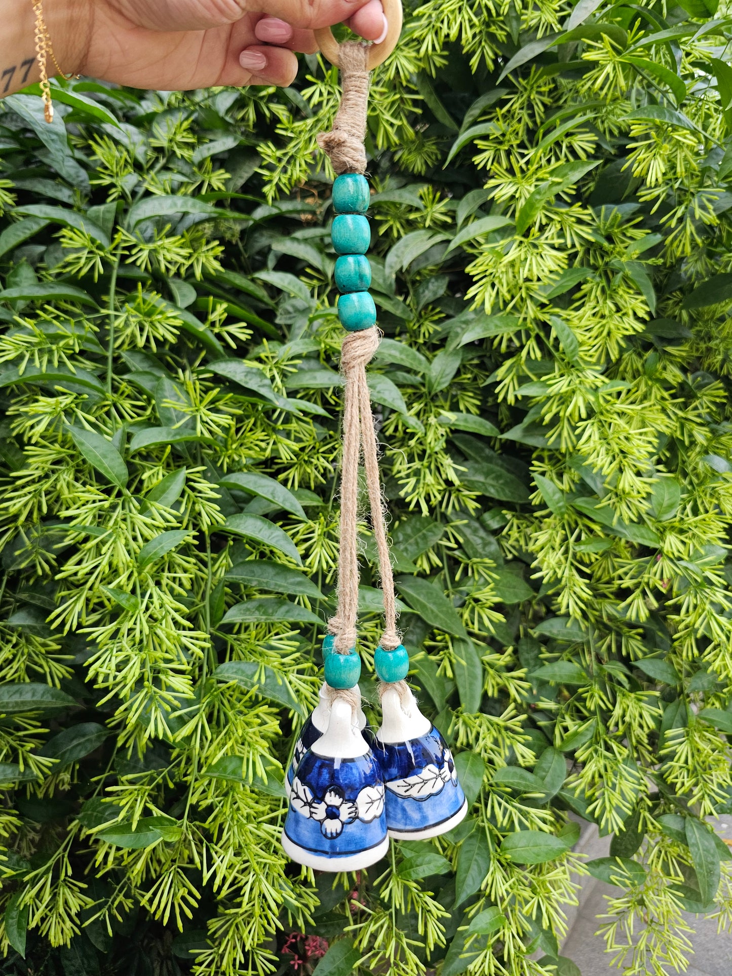 3 Bells Wind Chime -Blue Bells +Jute