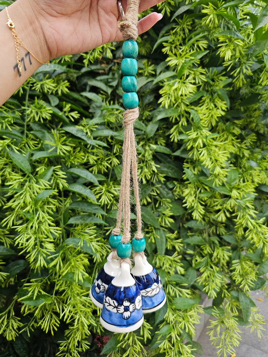 3 Bells Wind Chime -Blue Bells +Jute