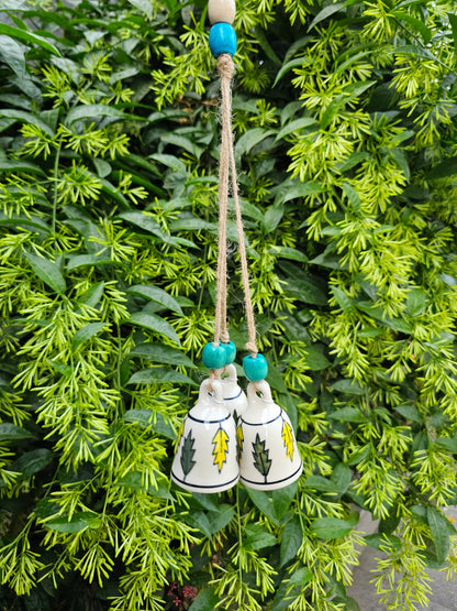 3 Bells Wind Chime-Ivory Leaves Bells+Jute