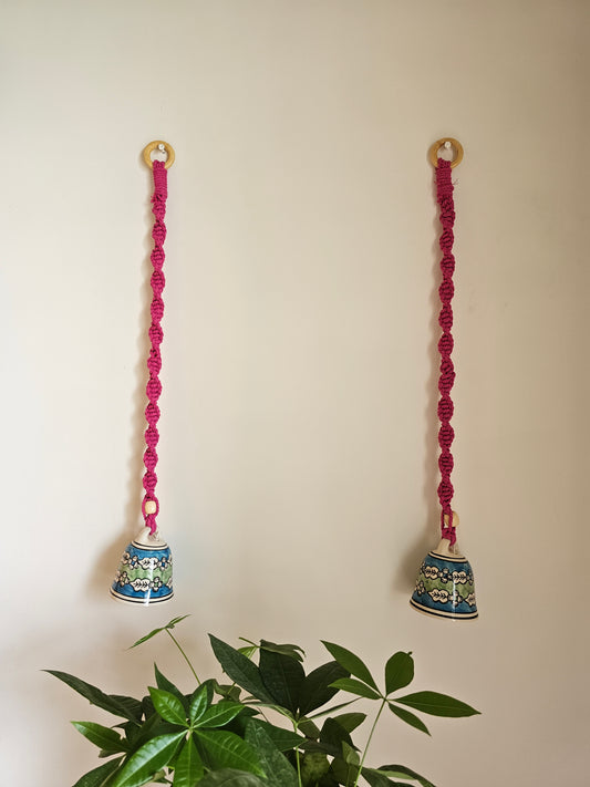 Ceramic Bell Pair-Red Macrame